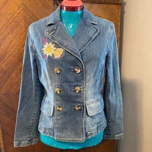 Ann Taylor Loft Boho Embordered Floral Denim Jacket Size 8